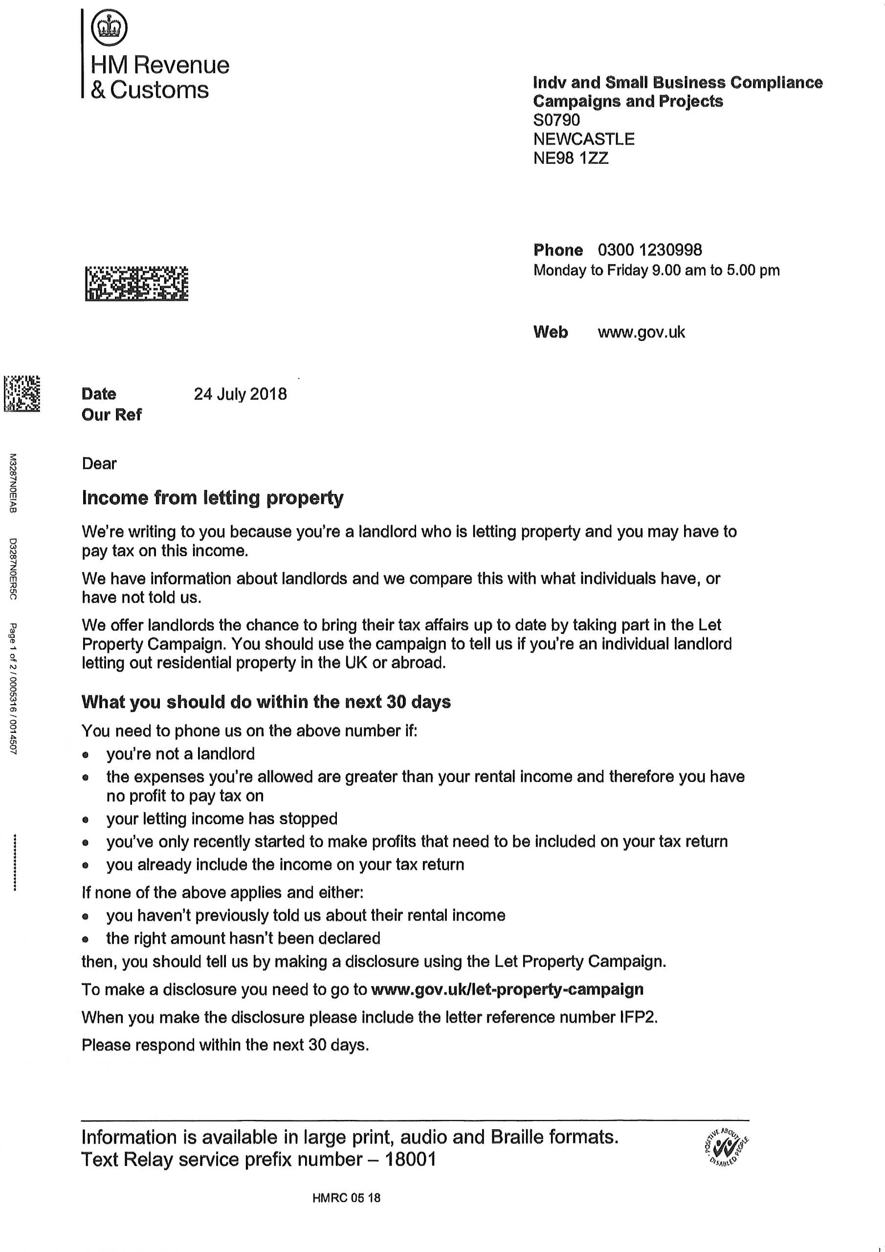 Letter from Hmrc for Income from letting property